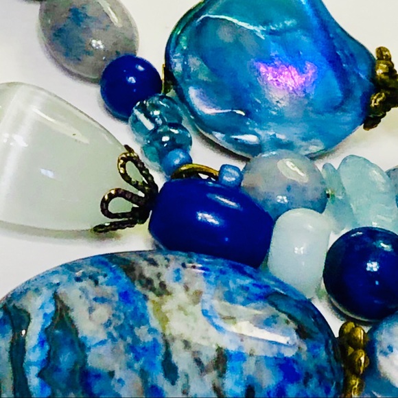 JK Designs Jewelry Blue Velvet Assemblage Necklace Earrings Set